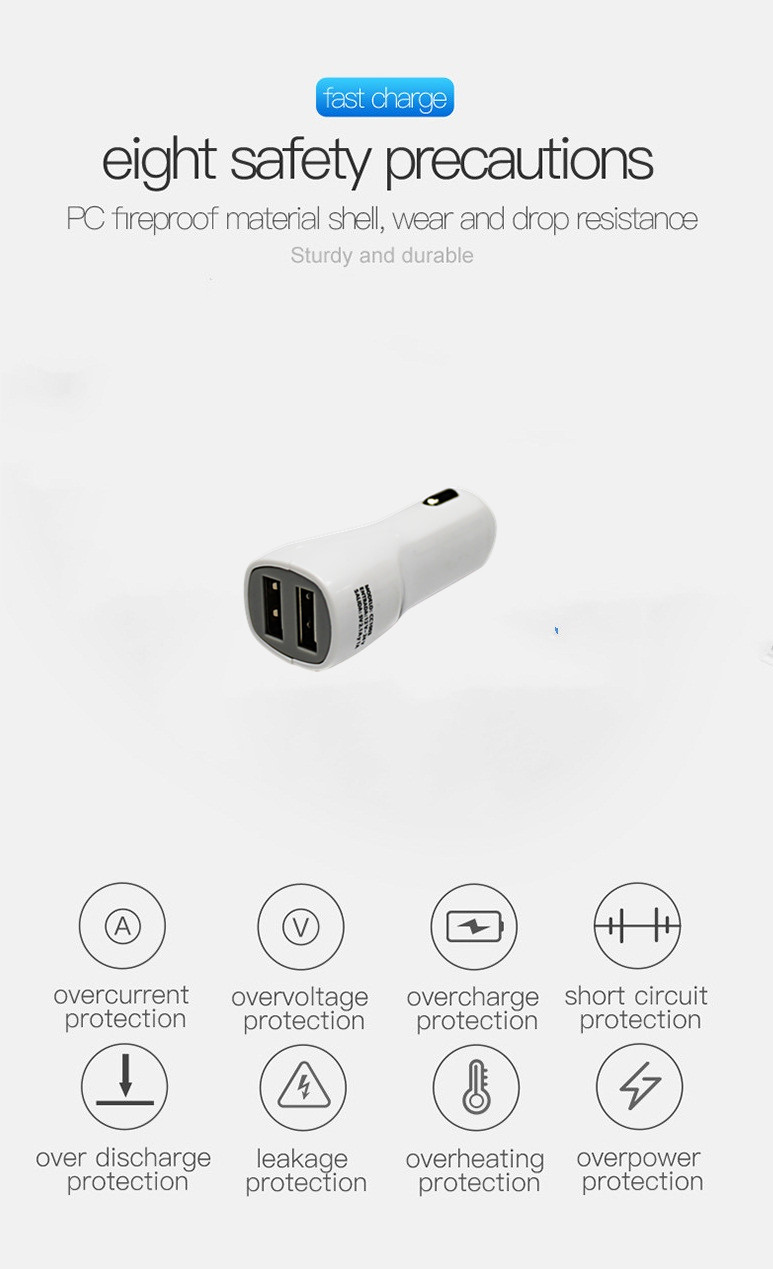 переходник автомобиля обязанности USB заряжателя телефона быстрого автомобиля 12W 5V 2.4A двойной быстрый