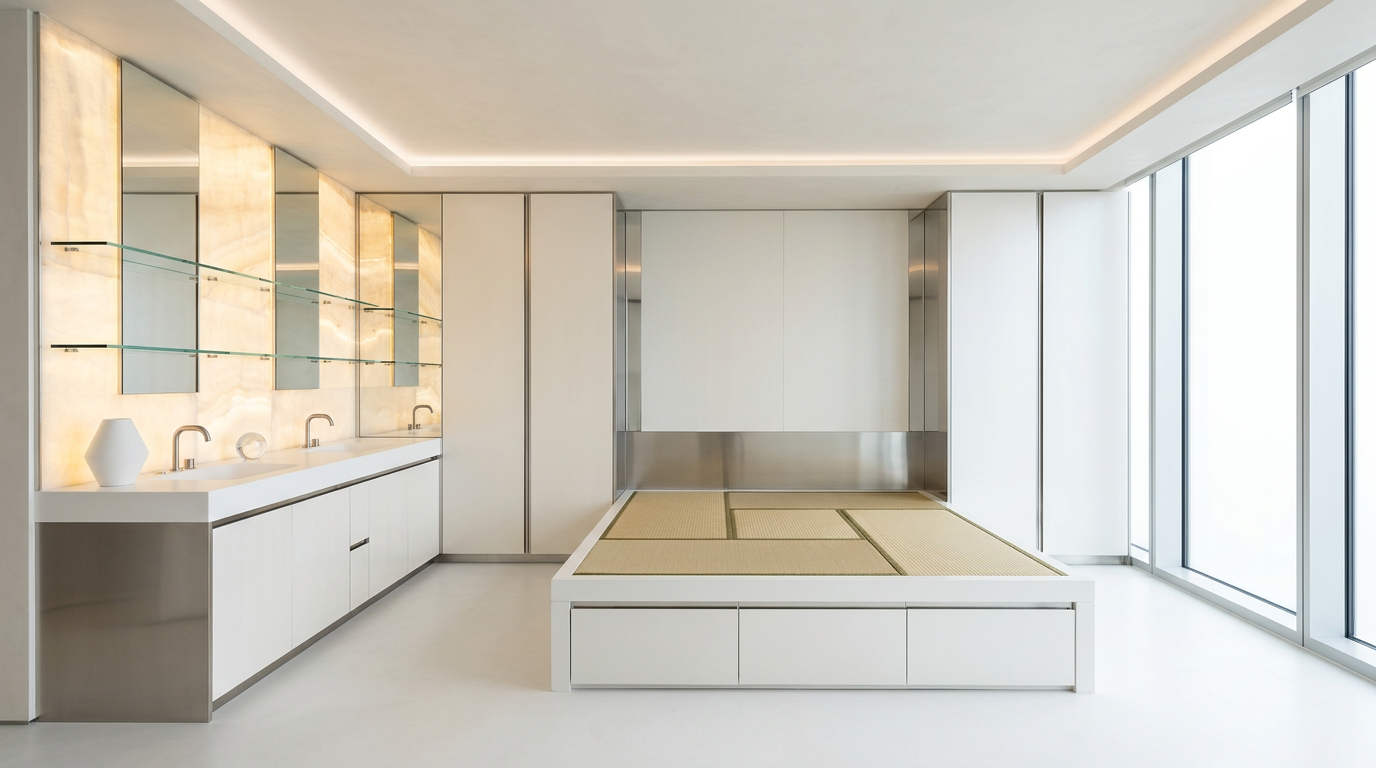 Floating Platform Tatami Bed in 304 Stainless Steel with Pearl Nano-Finish