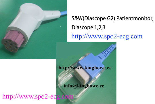 8 Feet Blue Spo2 Sensor Cable 660 / 905 - 2 Emitter For For Adult / Pediatric