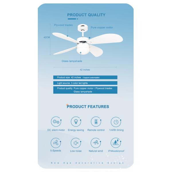 Цвет 3 привел светлый на открытом воздухе водоустойчивый потолочный вентилятор IP44 с 4 лезвиями MDF