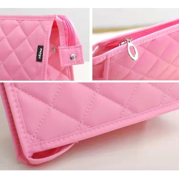 Diamond Stitch Pattern Zipper Cosmetic Bag For Travel 19cm×12cm×6cm