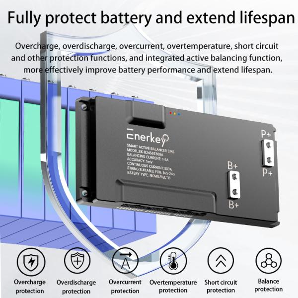 Enerkey 16S-24S 250A Lifepo4 BMS with 8A Active Balancer and BT/CAN Bus/RS485 for Li-ion/LTO/SIB Battery Power Cabinet