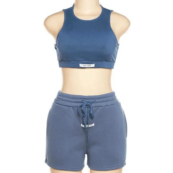                  Summer Custom Logo Tank Crop Top with Shorts Jogger Set Tracksuit Two Piece Set for Women Clothing             