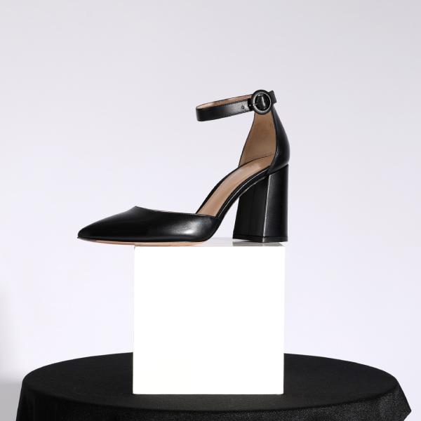 Square Heel Tan Ankle Strap Shoes , 8cm Ankle Strap Ladies dress Shoes