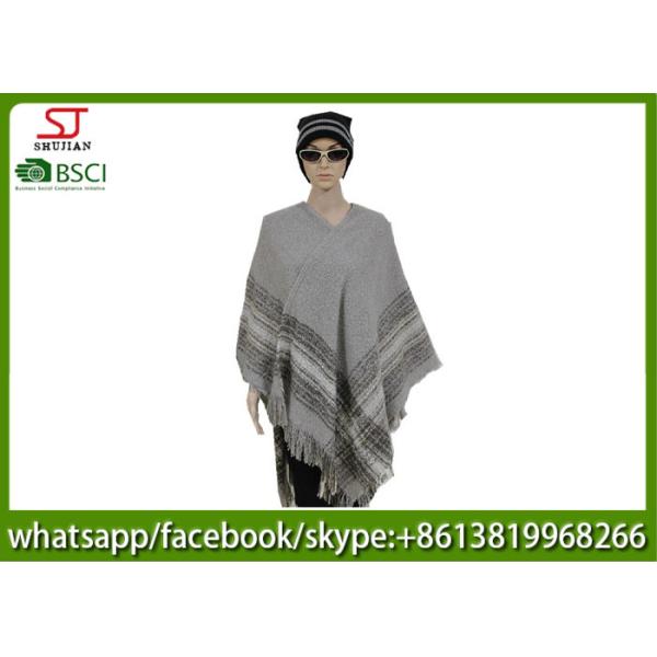 450g 165*120cm100%AcrylicWoven Quanquan Yarn Jacquard Tassel Poncho high quality factory keep warm fashion scarf