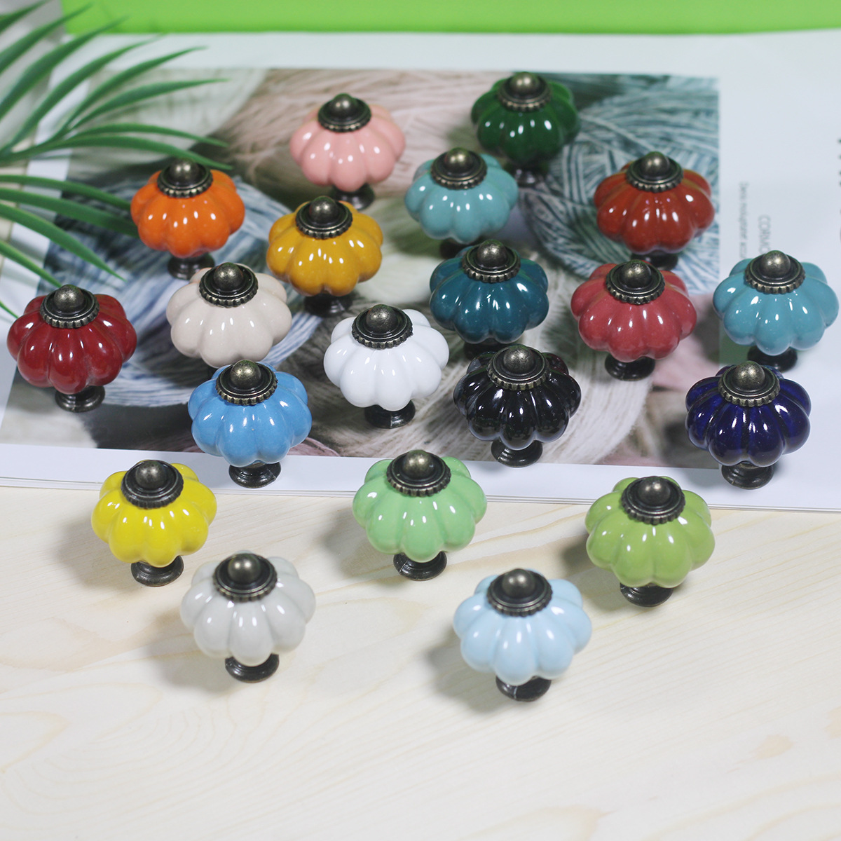Pumpkin Ceramic Handle Knob Bohemian Style Cartoon Kitchen Bedroom Bathroom Wardrobe Dresser Cabinet Drawer Door Handle