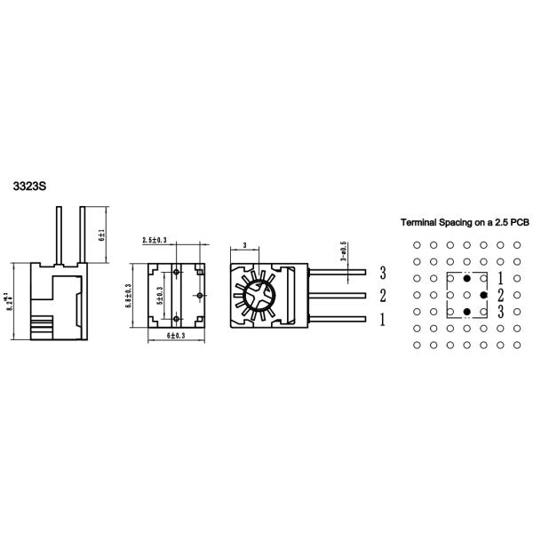 3323 Series 0.5W 1k 2k 5k 10k 20k 50k ohms Single Turn Cermet Trimmer Potentiometer