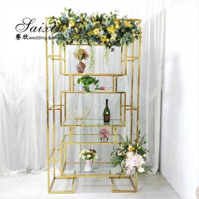 Décoration de fleurs toile de fond pour la scène de fiançailles toile de fond étagères étagère en acier inoxydable