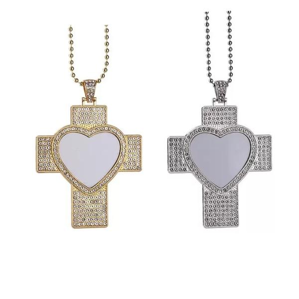 Hip Hop Men Cross Necklace Sublimation Rhinestone Necklace Jewelry Blanks