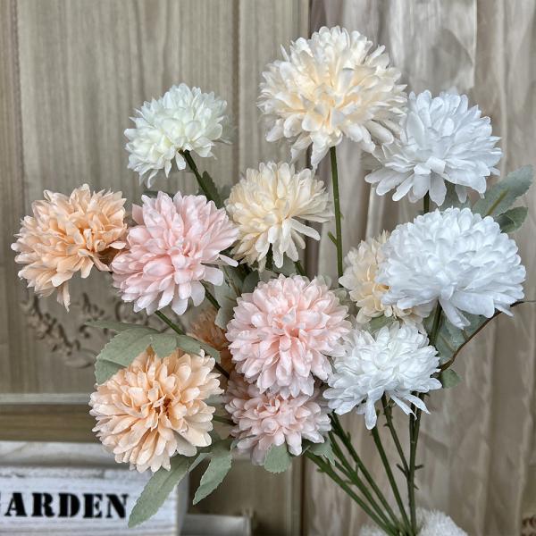 3-Headed Chrysanthemum Imitation Authentic Bouquet Wedding Flowers High End Touching Silk Flower Finished Decoration Living Room Decoration
