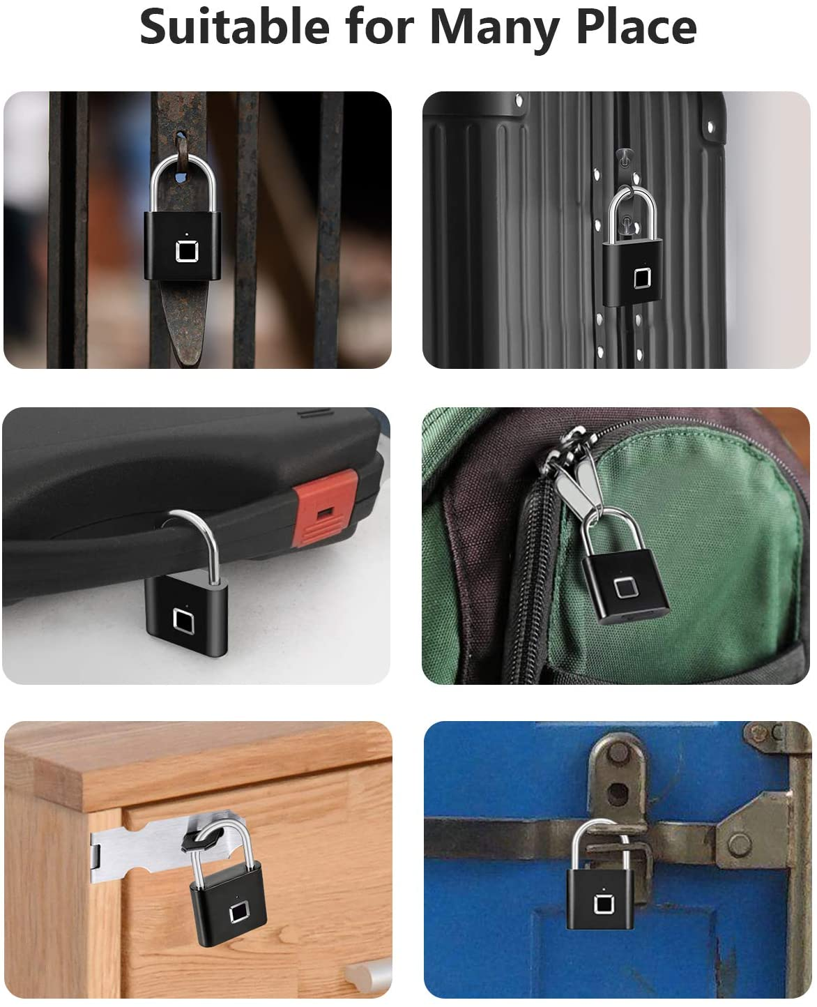 2024 High Security Zinc Alloy Electronic Fingerprint Padlock for Brass Gym Cabinets Drawers Anti-Theft Memory Card Data Storage