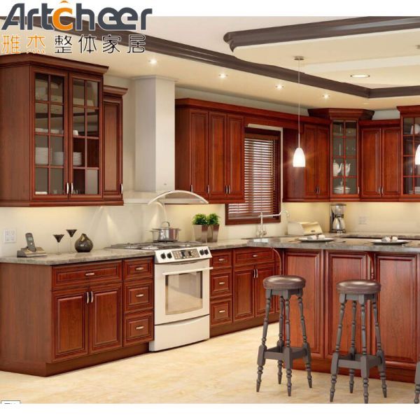 Midcentury Design Solid Wood Kitchen Cabinet with Eco-Friendly Material and 3 Years Guarantee