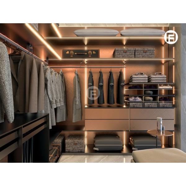 Armoire en acier inoxydable en forme de U en or rose avec éclairage ambiant