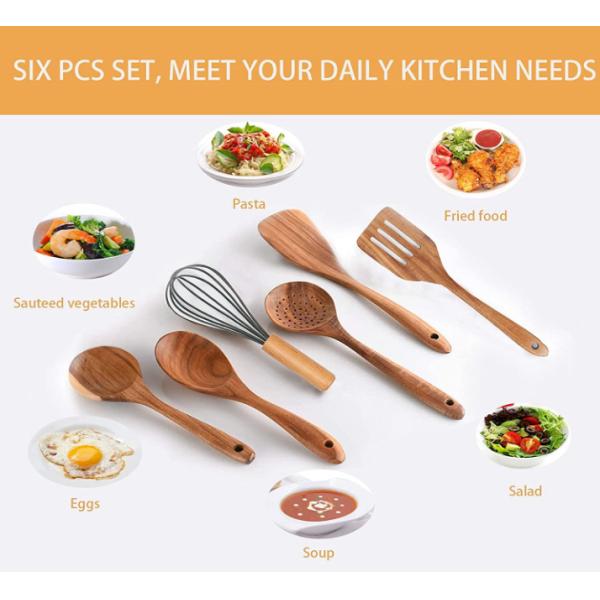 FDA Wooden Kitchen Utensil Set , Reapplicable Natural Teak Wood Utensils