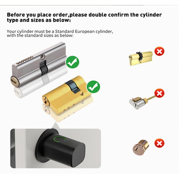 Yagu Easy Installation Tuya App Adjustable Fingerprint Code Key Smart Door Cylinder Lock Fingerprint Passcode Smart Lock