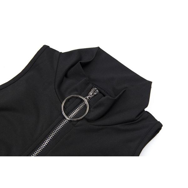 Sexy Sleeveless Bodycon Jumpsuit Turtleneck Zipper Fly Letter Print