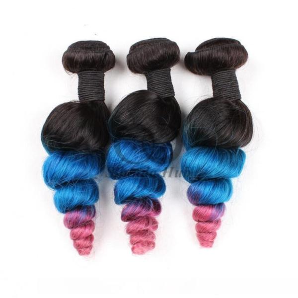 #T1B/Blue/Pink Loose Wave Remy Human Hair Bundles Sew In Weave Bundles Brazilian Bundle Deals
