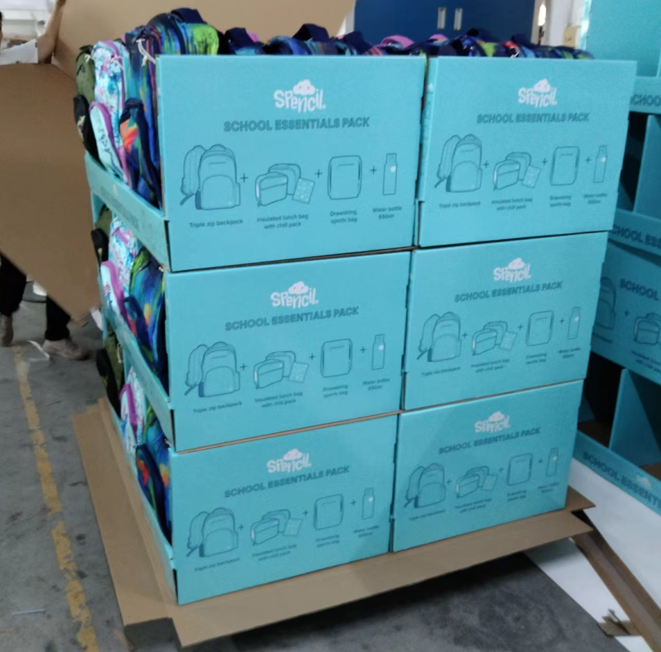 Costco рюкзак картонные PDQ подносы, Stackup дизайн PDQ дисплейные коробки