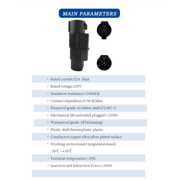 Black 7KW 32A 220V Type1/J1772 to Gbt Electric Vehicle Charger Adapter for Car Charging Connector Converter Electric