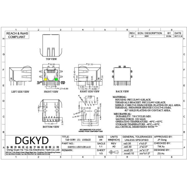 Правый держатель RJ45 модульный Джек PCB с трансформатором