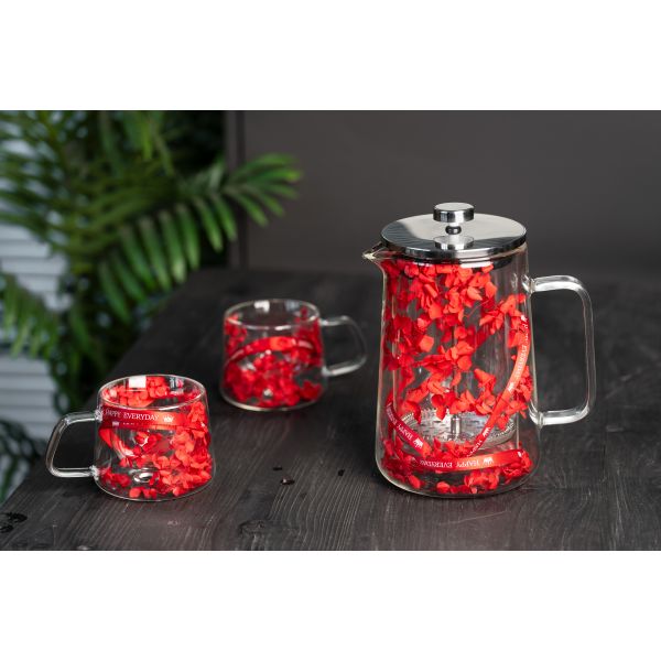 Vertical Stripe Double Wall Glass Jugs Coffee Maker With Stainless Steel Filter Screen