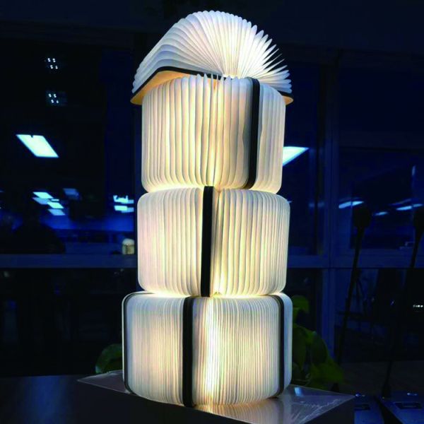 White Wooden Folding LED Ceiling Paper Lamp Small Book Light 5V