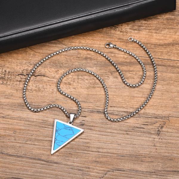 Collier en acier inoxydable triangulaire incrusté pour homme Longueur 60cm 23.62in