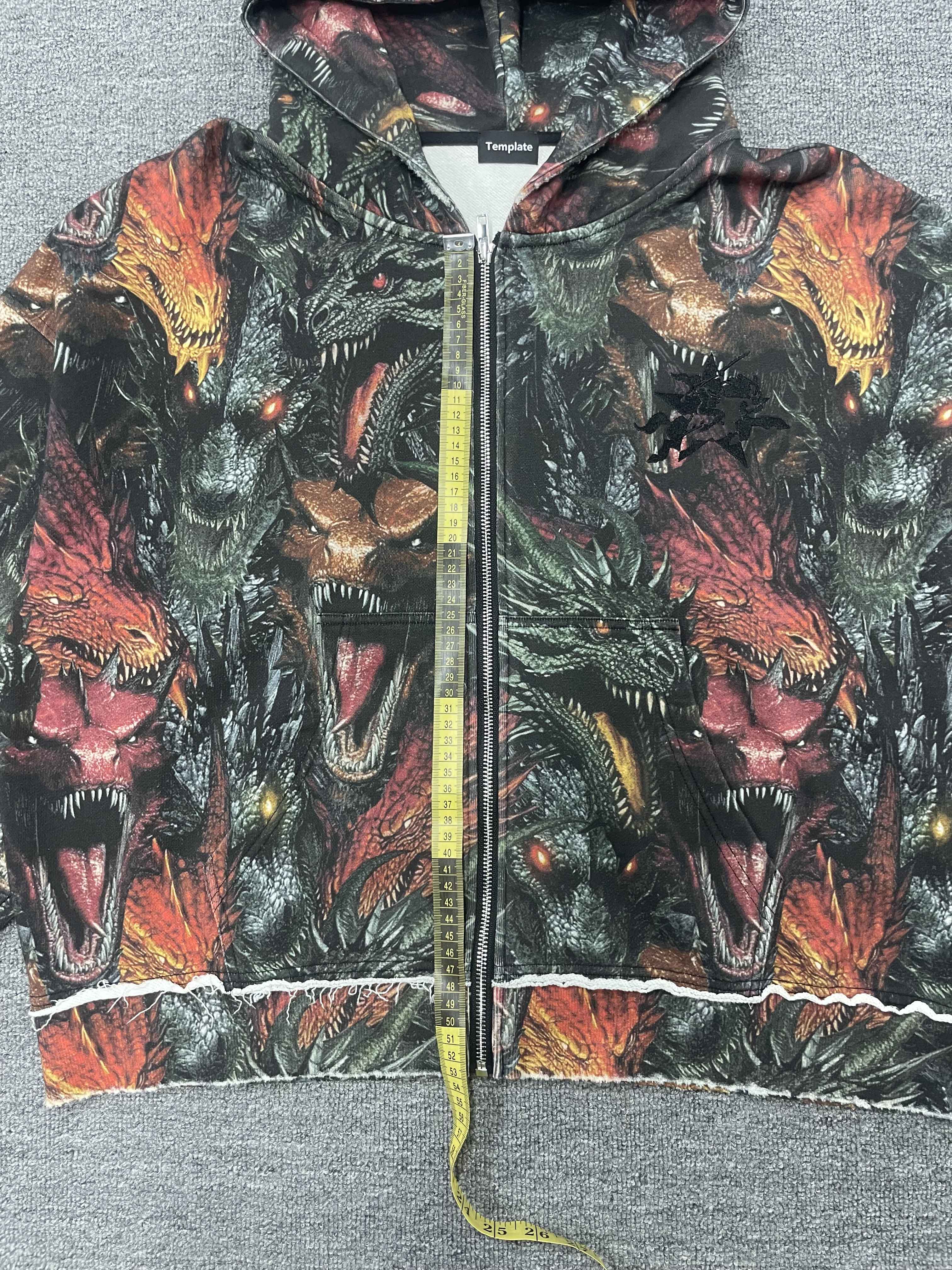 Tianan Custom Cotton Hoodies All Over Print Camo Dragon Graphic Embroidery Distressed Raw Hem Oversized Streetwear Men's Hoodie