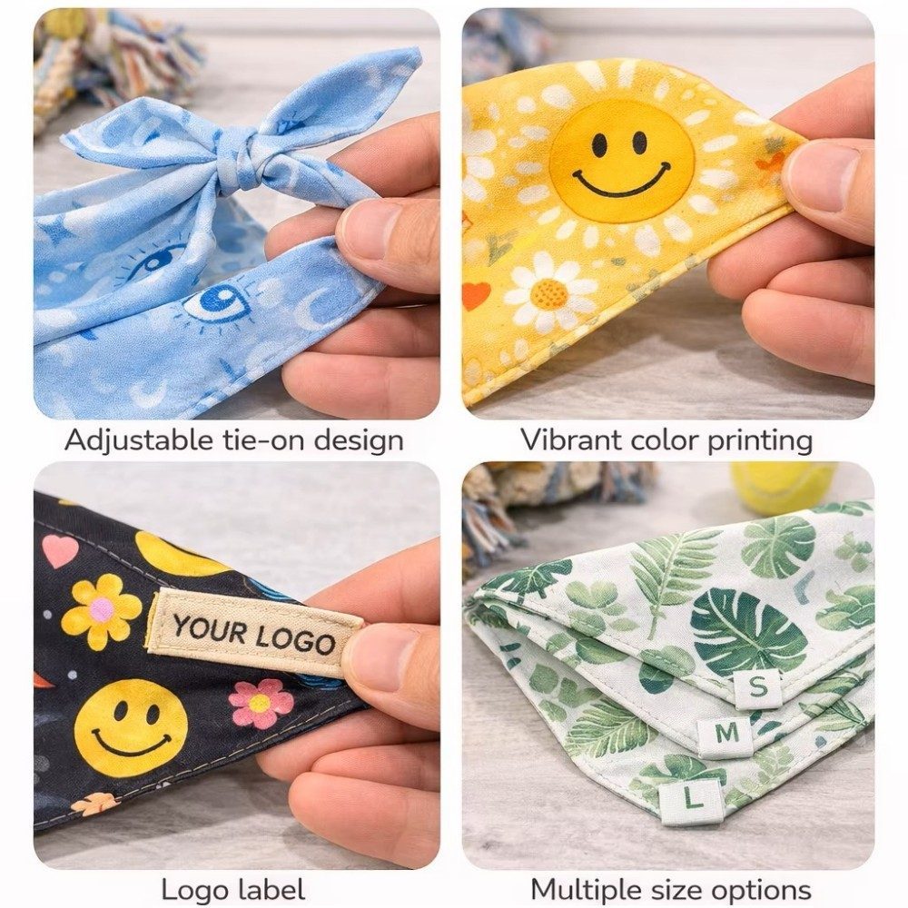 100% Cotton Triangle Dog Bandanas Machine Washable Pet Scarf
