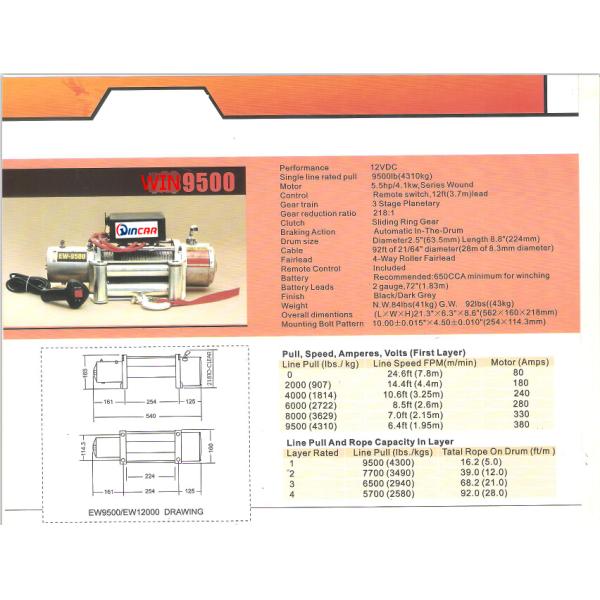12V 9500lbs ELECTRIC WIRELESS RECOVERY WINCH electric 9500lbs