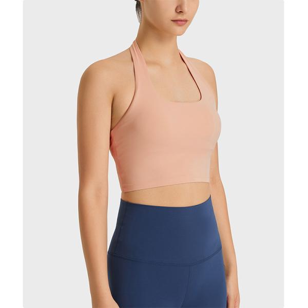 Halter Neck Womens Sports Bra Sexy Pleated Back Crop Tops With Removable Pad