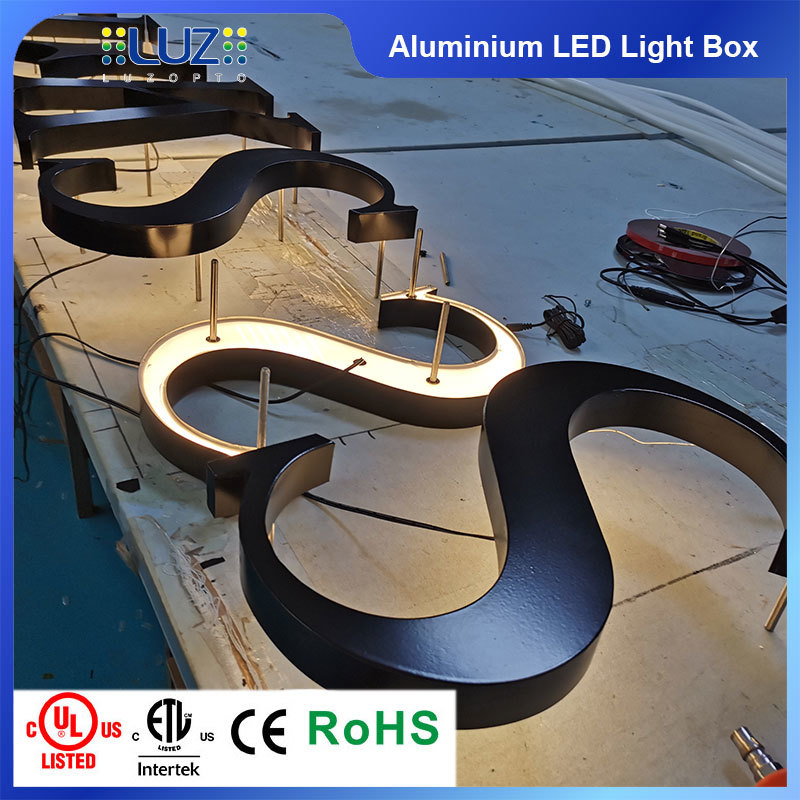 Custom 3D Halo Lit Channel Letters, Matte Black Aluminum Backlit LED Sign for Outdoor Business Storefront
