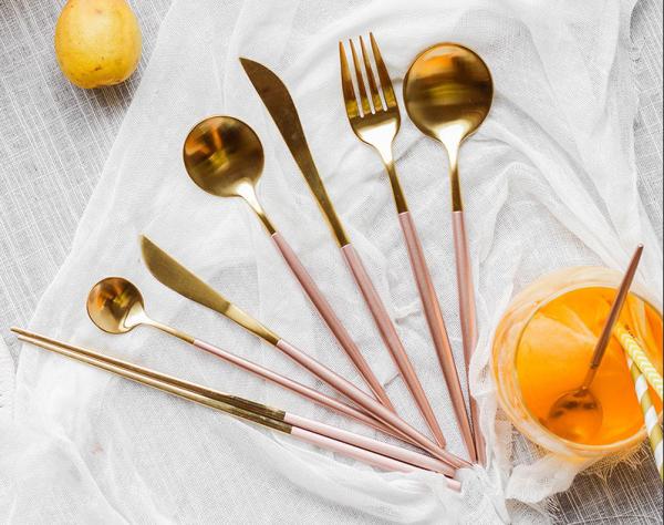 NC099 Hotel Pink and gold color Cutlery Set Stainless steel flatware /le posate talheres