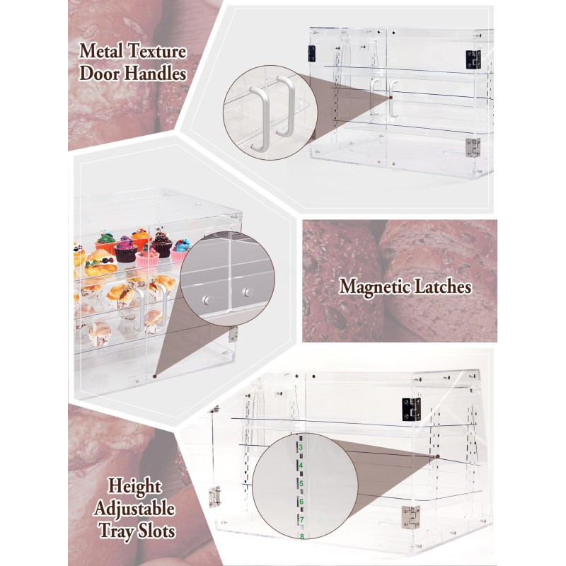 Premium Multi-Tier Clear Acrylic Display Case with Door Transparent Bakery Showcase for Donuts Cookies Cakes