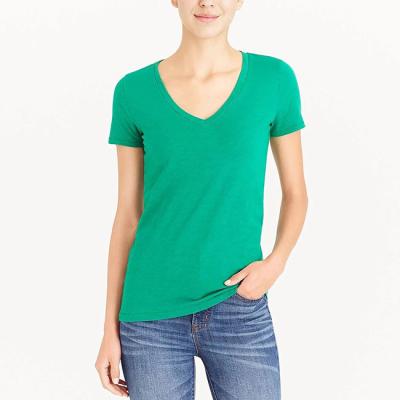 Summer Women's V - Neck Cotton Casual T Shirts , Jersey Knit Ladies Short Tops