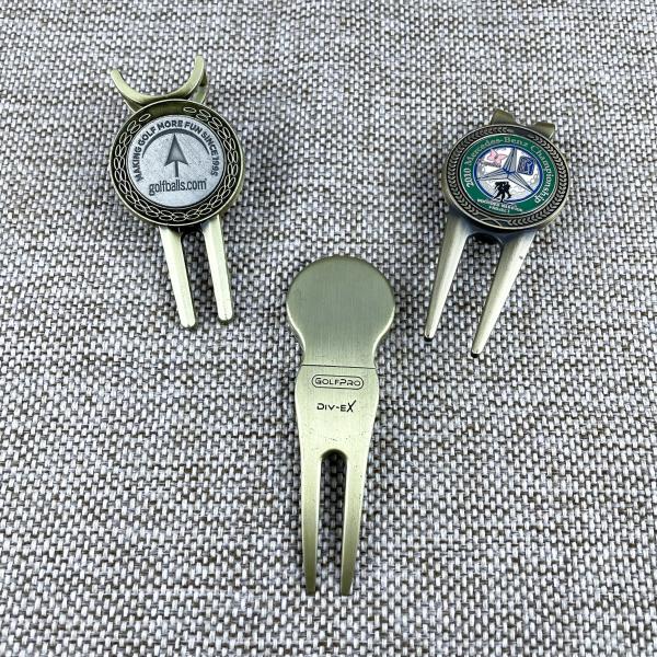 Antique Gold Soft Enamel Golf Divot Tools and Ball Marker with Magnet