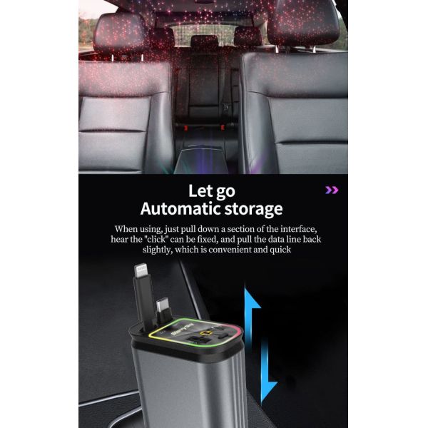 Smart 66W Retractable Car Charger Fast Charging With Galaxy Projection Light