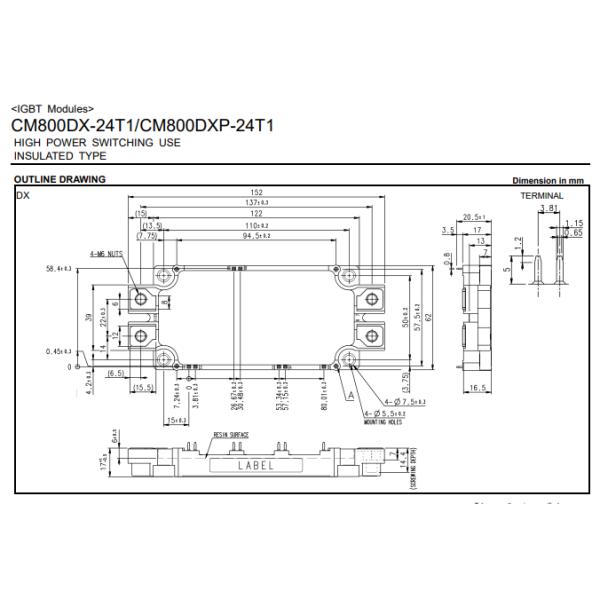 CM800DX-24T1 Mitsubishi Electric IGBT MODULE T1-SERIES NX TYPE Dual IGBT Модули, предназначенные для использования в электрических системах питания