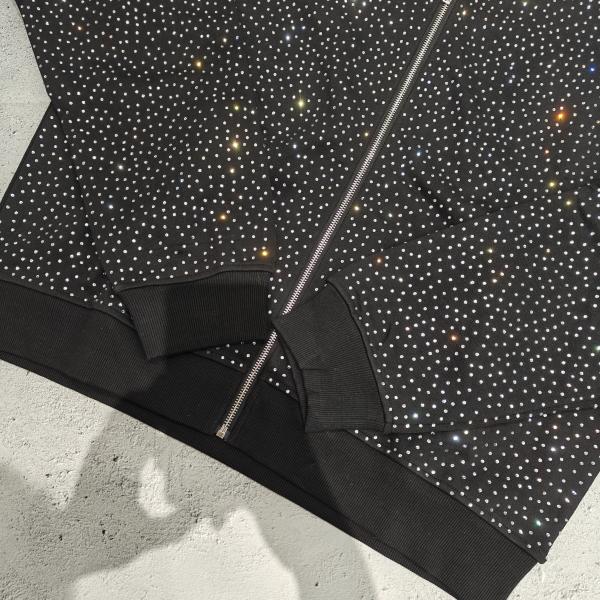 2025 Custom Big Hood Zipper Hoodie Jacket 100% Cotton French Terry All Over Print Rhinestone Zip UpHoodie for Men