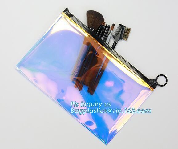 holographic glitter mini purse transparent clear PVC cosmetic slider bag, slider zipper PVC bag clear vinyl cosmetic bag