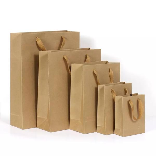 350g Grocery Printed Paper Carrier Bags Kraft Brown White Paper Gift Bags