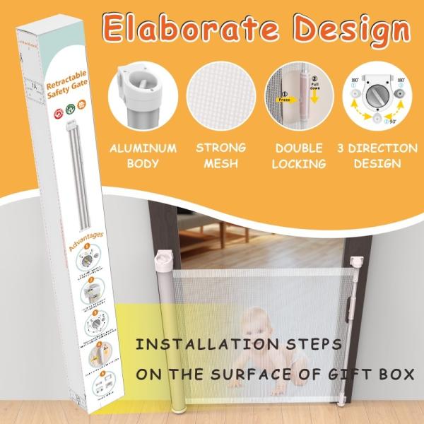 Retractable Mesh Baby Safety Gates Aluminum Frame For Hallways