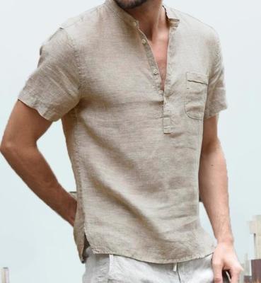 Das camisas curtos da luva dos homens do fato do Oem botão de linho abaixo das camisas ocasionais do verão da praia