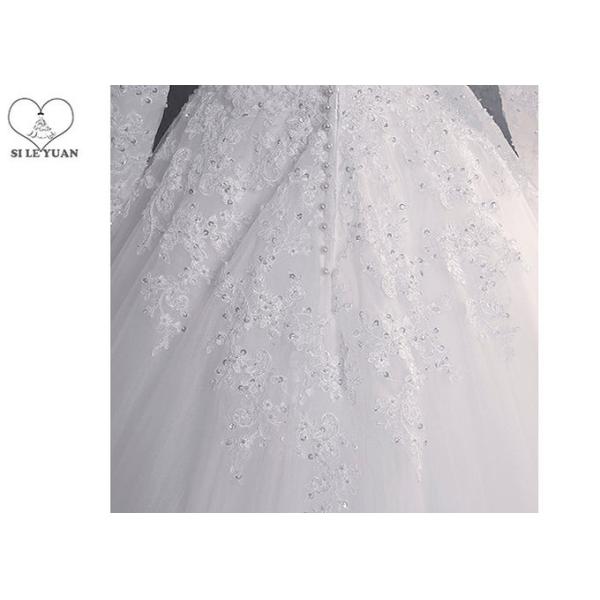 Pure White High Collar Beading Long Tail Bridal Gown / Long Sleeve Bridal Dresses