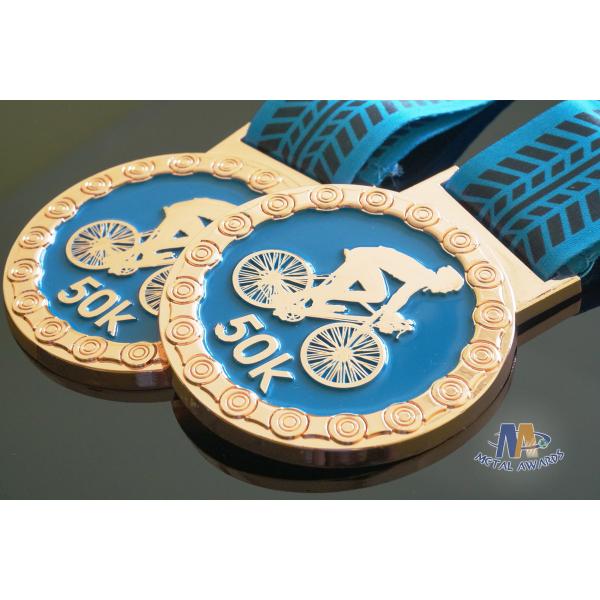 Bicycle 50K Run Custom Made Kids Metal Marathon Medals Soft Enamel Processing