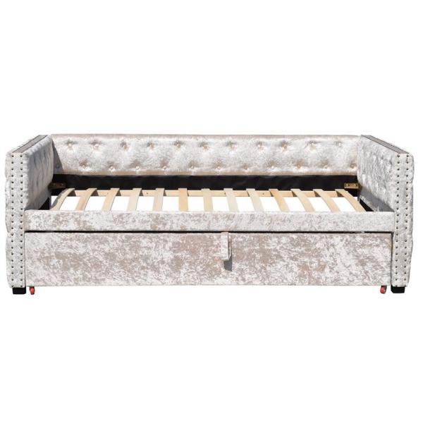 parte inferior de Grey Velvet Daybed With Trundle Tufed del agolpamiento de los 3ft