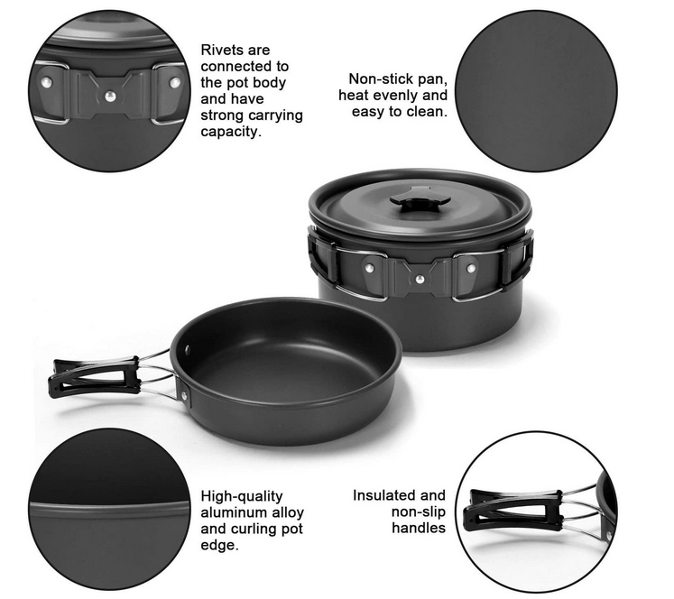 Портативный на открытом воздухе Cookware установил для располагаться лагерем 2-3 людей