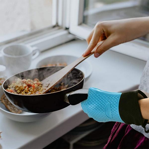 Double Oven Mitts for Kitchen Cooking BBQ Baking Heat Resistant Silicone Hand Gloves