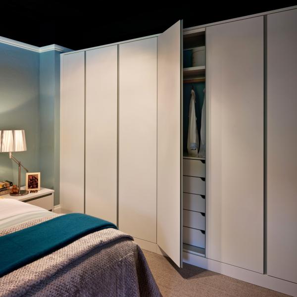 Modern Matte Swing Door Wardrobe Grey Lacquer Handless Bedroom Closet Wardrobe