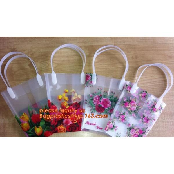 PP Trapezidal Rectangular Flower Package Bags,PP Flower Plastic Carry Bag with Tube Handle,flower pot bag printing PP pl